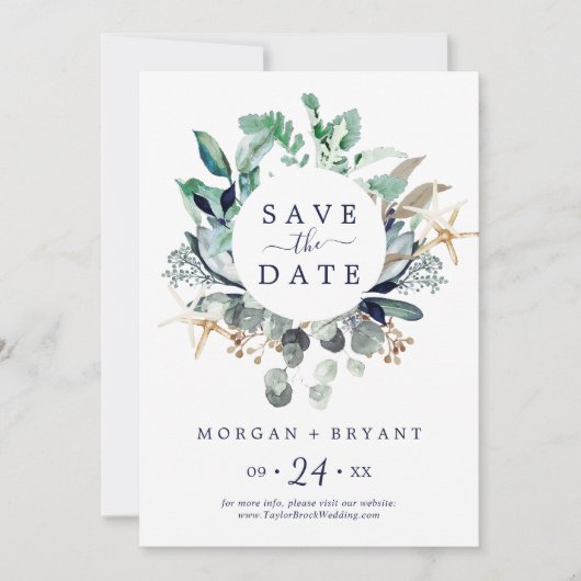 Moderne Nautik | Green Save the Date Card (Vorderseite)