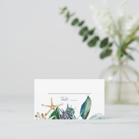 Moderne Nautik | Greenery Flat Wedding Platzkarte (Stehend Vorderseite)