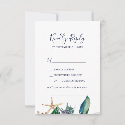 Moderne Nautik | Greenery Song Request RSVP Card (Vorderseite)