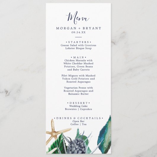 Moderne Nautik | Greenery Wedding Dinner Menu Menükarte (Vorderseite)