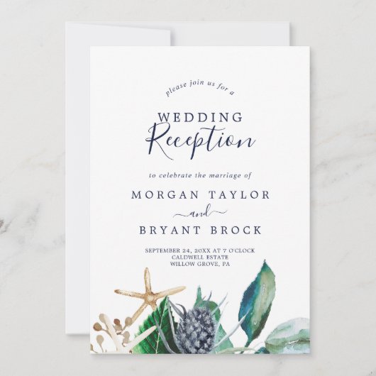 Moderne Nautik | Grüne Hochzeitsempfang Einladung (Vorderseite)