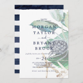 Moderne Nautik | Grüne verblasste Hochzeit Einladung