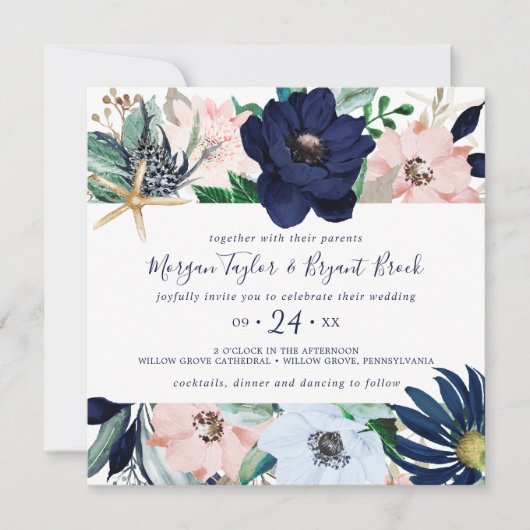 Moderne Nautik | Hochzeit am Blumenplatz Einladung (Vorderseite)