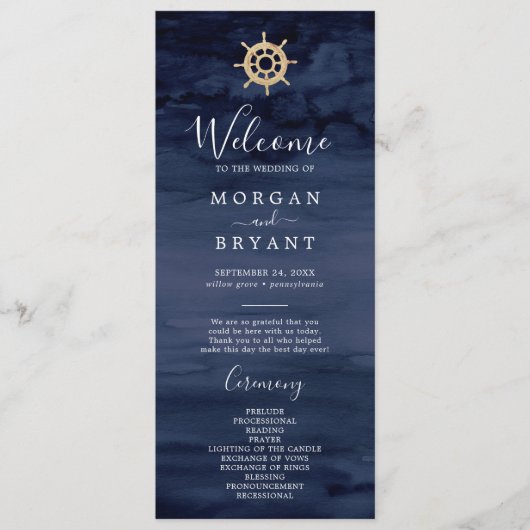 Moderne Nautik | Hochzeitsprogramm für Schiffshilf Programm (Vorderseite)