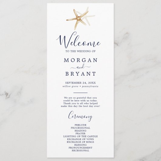 Moderne Nautik | Hochzeitsprogramm für Starfish Programm (Vorderseite)