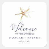 Moderne Nautik | Starfish Wedding Welcome Quadratischer Aufkleber (Vorderseite)