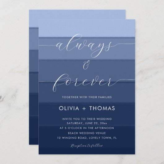 Moderne Nautikstreifen für immer Hochzeit Einladung (Vorne/Hinten)