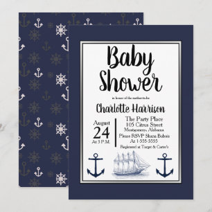Moderne nautische Anker & Vintage Schiff Baby Show Einladung