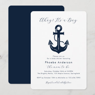Moderne nautische Babyparty in solider Navyfarbe m Einladung
