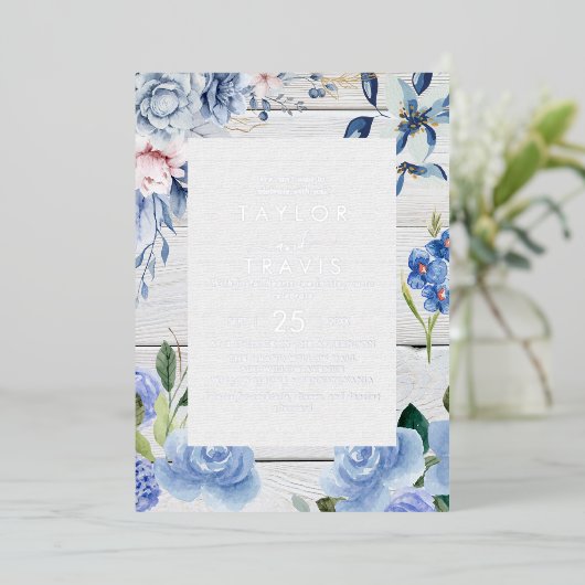 Moderne nautische Flora | Silberhüpfen Folieneinladung (Stehend vorne)