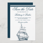 Moderne nautische Hochzeit weiß und blau Save The Date (Vorne/Hinten)