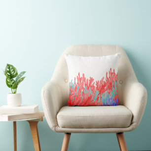 Moderne nautische Koralle Türkis Blau Riff Floral Kissen