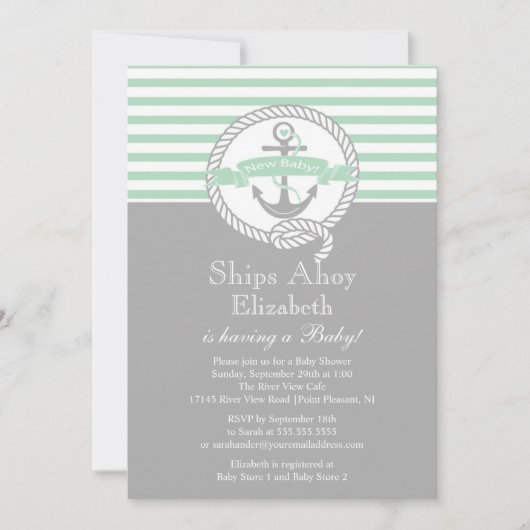 Moderne Nautische NeutralBaby-Dusche Einladung (Vorderseite)
