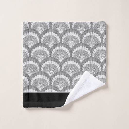 Moderne nautische Seashell Grau Muscheln Schwarz Badhandtuch Set (Waschlappen)