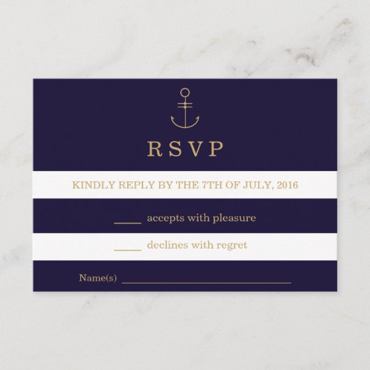 Moderne nautische Streifen Hochzeit RSVP-Karte RSVP Karte (Vorderseite)