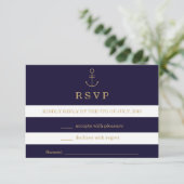 Moderne nautische Streifen Hochzeit RSVP-Karte RSVP Karte (Stehend Vorderseite)