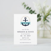 Moderne Navy Anchor Nautical Monogram Wedding Rett Ankündigungspostkarte (Stehend Vorderseite)