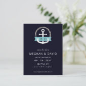 Moderne Navy Anchor Nautical Monogram Wedding Rett Ankündigungspostkarte (Stehend Vorderseite)