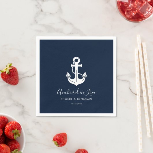 Moderne Navy-Anker-Hochzeit Personalisierter Name Serviette (Beispiel)