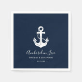 Moderne Navy-Anker-Hochzeit Personalisierter Name Serviette (Vorderseite)