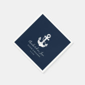 Moderne Navy-Anker-Hochzeit Personalisierter Name Serviette (Ecke)