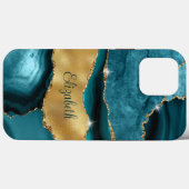 Moderne Navy Aquamarin und Gold Agate Monogram Case-Mate iPhone Hülle (Rückseite (Horizontal))