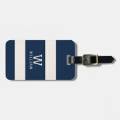 Moderne Navy-Beige-Küstenstreifen-Monogramm-Name Gepäckanhänger (Vorderseite horizontal)