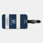 Moderne Navy-Beige-Küstenstreifen-Monogramm-Name Gepäckanhänger (Rückseite horizontal)