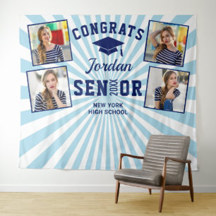 Moderne Navy-Blau-Abschluss-Fotobooth-Hintergrund Wandteppich