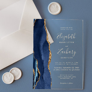 Moderne Navy-Blau-Achat-Gold-Text-Hochzeit Acryleinladungen