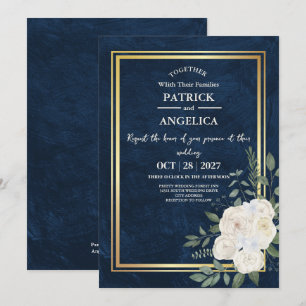 Moderne Navy Blau Burgund Gold Röte Pink Hochzeit Einladung