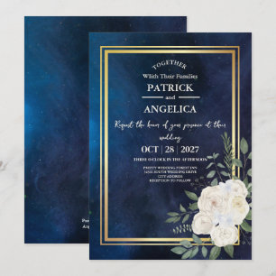 Moderne Navy Blau Burgund Gold Röte Pink Hochzeit Einladung