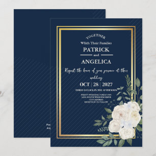 Moderne Navy Blau Burgund Gold Röte Pink Hochzeit Einladung