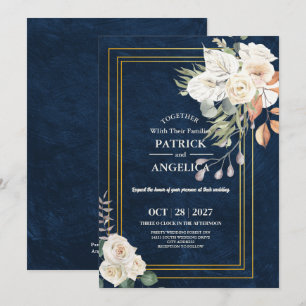 Moderne Navy Blau Burgund Gold Röte Pink Hochzeit Einladung