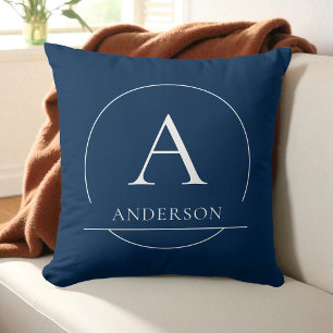 Moderne Navy Blau Einfache Familienname Monogramm Kissen