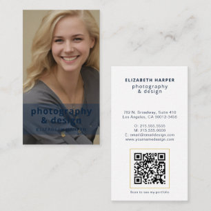 Moderne Navy Blau Foto QR Code Professionell Gold Visitenkarte