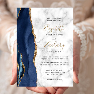 Moderne Navy-Blau-Gold-Achat-Marmor-Hochzeit Einladung