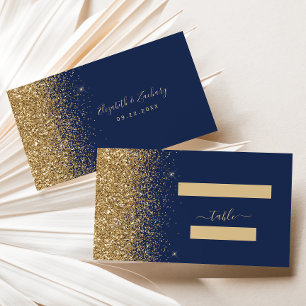 Moderne Navy Blau Gold Glitter Rand Hochzeit Platzkarte