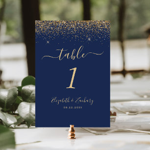 Moderne Navy Blau Gold Glitter Rand Hochzeit Tischnummer