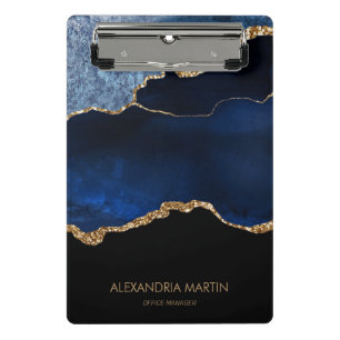 Moderne Navy Blau Gold Marmor Glitter Büro   Mini Klemmbrett