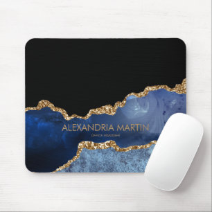 Moderne Navy Blau Gold Marmor Glitter Büro Mousepad