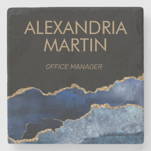 Moderne Navy Blau Gold Marmor Glitter Büro Steinuntersetzer