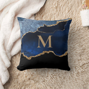 Moderne Navy Blau Gold Marmor Glitter Monogramm Th Kissen