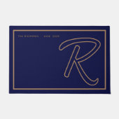 Moderne Navy Blau Gold Monogramm Schrift Familienn Fußmatte (Vorderseite)