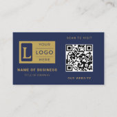 Moderne Navy Blau Gold QR-Code Benutzerdefiniertes Visitenkarte (Vorderseite)