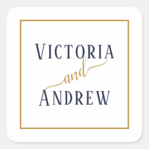 Moderne Navy-Blau-Gold-Schrift-Minimal-Hochzeit Quadratischer Aufkleber