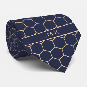 Moderne Navy Blau Goldfolie Geometrisches Monogram Krawatte