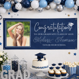 Moderne Navy Blau Gratulation Absolvent Foto Banner