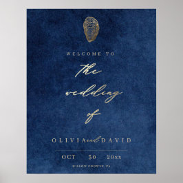 Moderne Navy Blau Marine Begrüßung Hochzeitsschild Poster