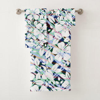 Moderne Navy Blau Mintgrün Blumenprint Badhandtuch Set